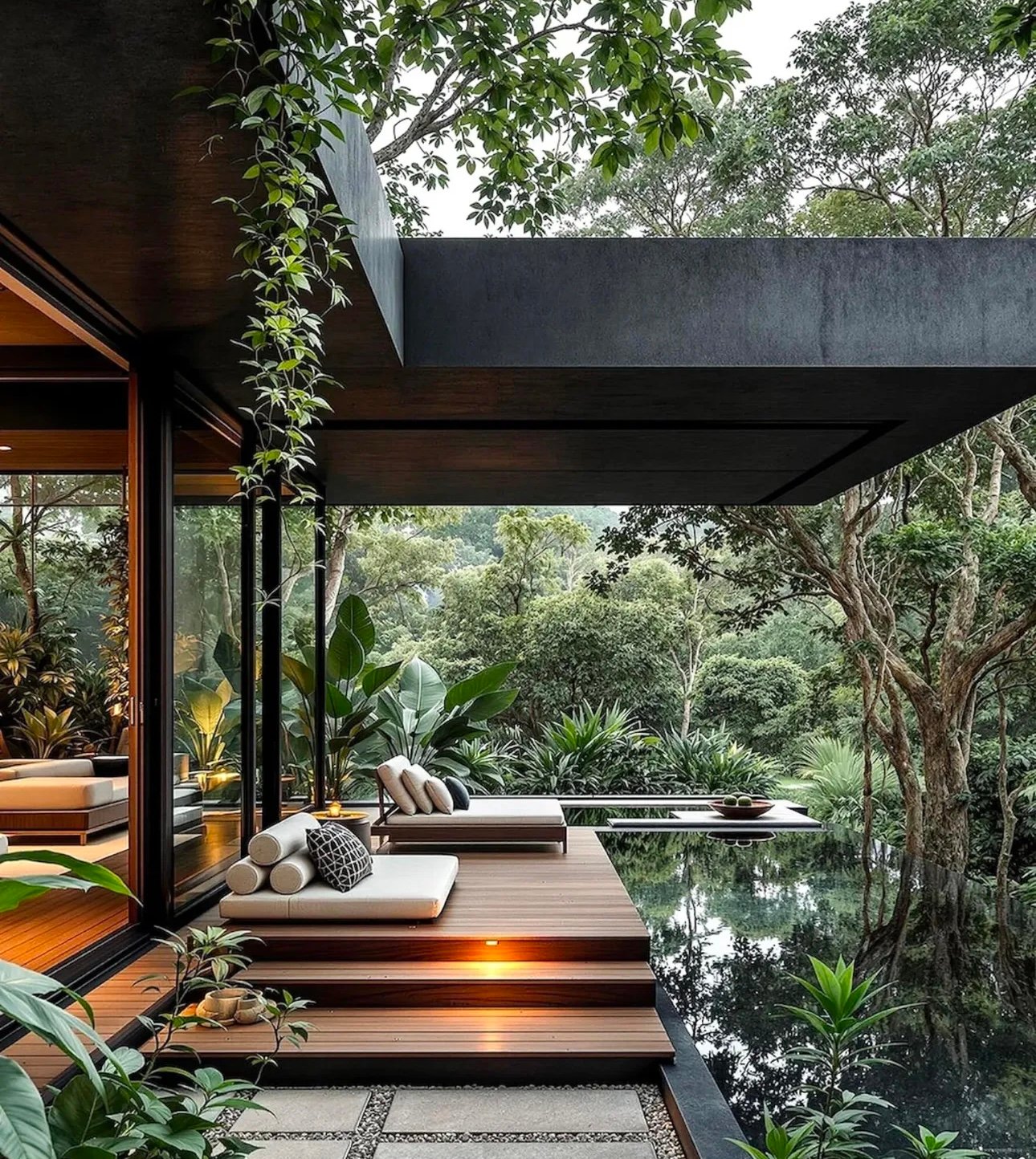 Terrace integrated with existing trees